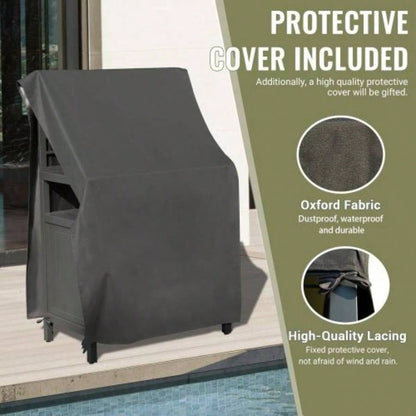 Outdoor Kitchen Island with Storage, Aluminum Kitchen Storage Island with Wall Hanging, Freestanding Grill Storage Cabinet with Protective Cover BBQ, Deck, Patio, Backyard