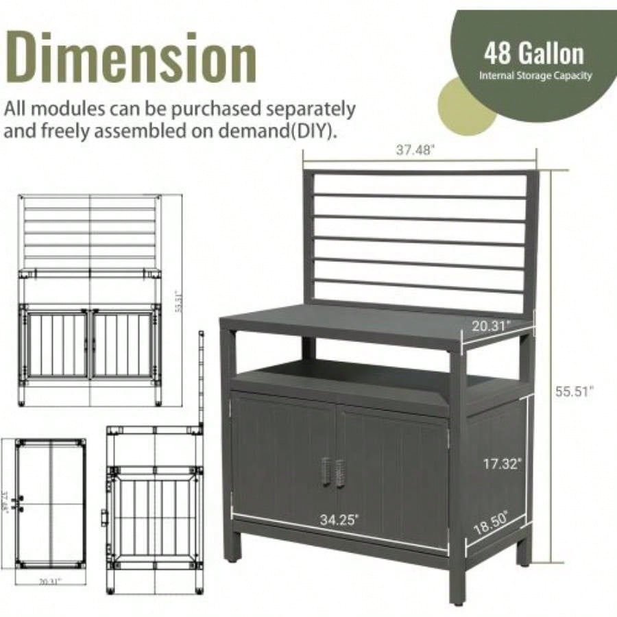 Outdoor Kitchen Island with Storage, Aluminum Kitchen Storage Island with Wall Hanging, Freestanding Grill Storage Cabinet with Protective Cover BBQ, Deck, Patio, Backyard