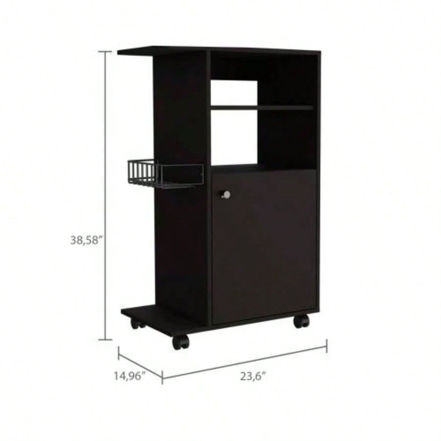 DEPOT E - SHOP Opal Kitchen Cart, Single Door Cabinet, Four Casters, Black