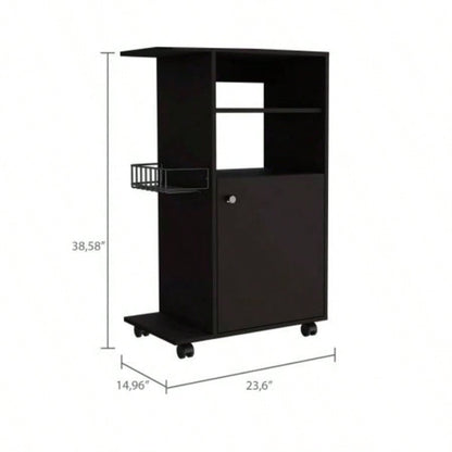 DEPOT E - SHOP Opal Kitchen Cart, Single Door Cabinet, Four Casters, Black