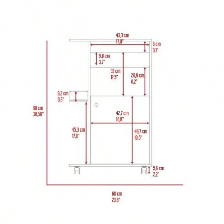 DEPOT E - SHOP Opal Kitchen Cart, Single Door Cabinet, Four Casters, Black