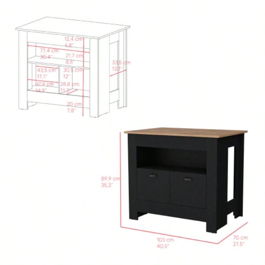 Kitchen Island Geneva, Black/ Macadamia