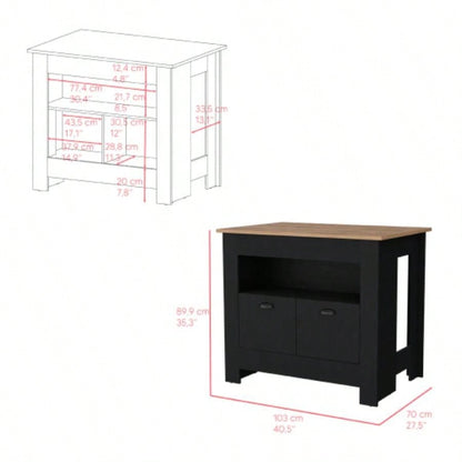 Kitchen Island Geneva, Black/ Macadamia