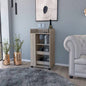 Bar Cart with Two - Side Shelves, Glass Door and Upper Surface, Light Gray