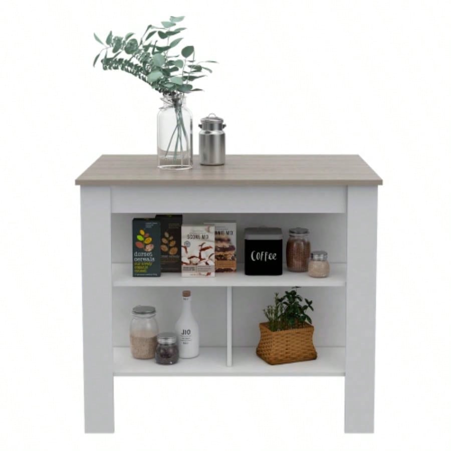 Rockaway 3 - Shelf Kitchen Island White and Light