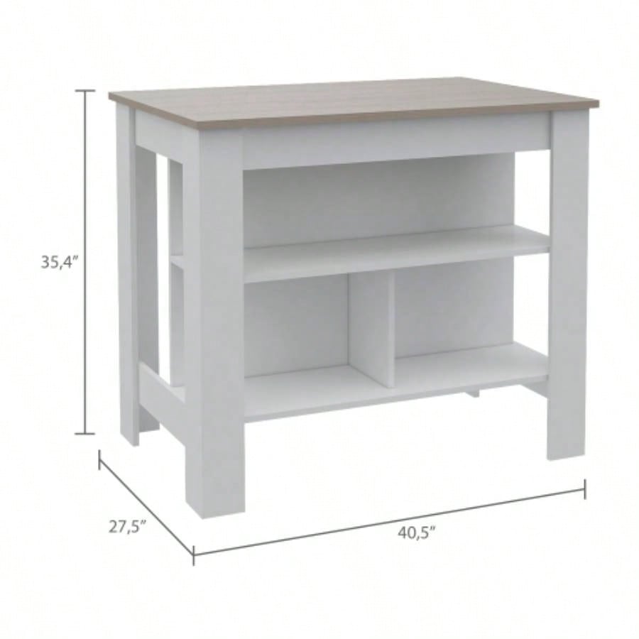 Rockaway 3 - Shelf Kitchen Island White and Light