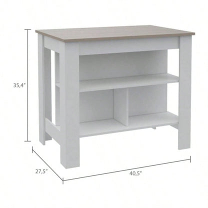 Rockaway 3 - Shelf Kitchen Island White and Light