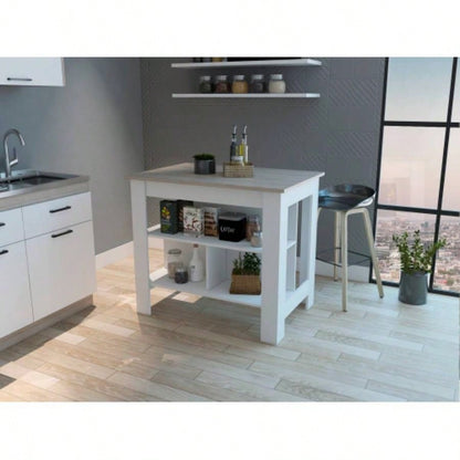 Rockaway 3 - Shelf Kitchen Island White and Light