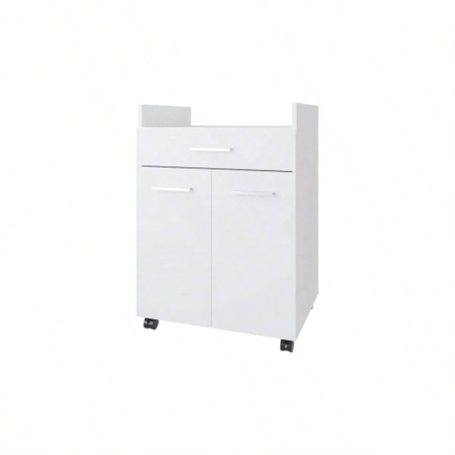 FM FURNITURE Burnside Kitchen Cart with 2 Doors and 1 Drawer, White