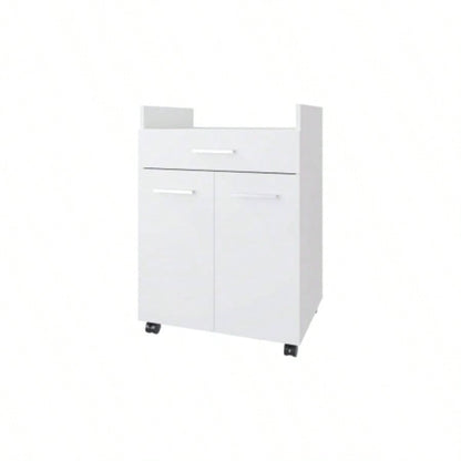 FM FURNITURE Burnside Kitchen Cart with 2 Doors and 1 Drawer, White
