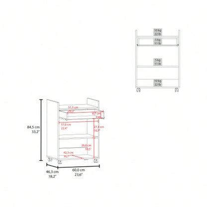 FM FURNITURE Burnside Kitchen Cart with 2 Doors and 1 Drawer, White