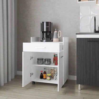 FM FURNITURE Burnside Kitchen Cart with 2 Doors and 1 Drawer, White