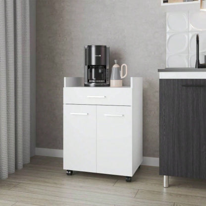 FM FURNITURE Burnside Kitchen Cart with 2 Doors and 1 Drawer, White