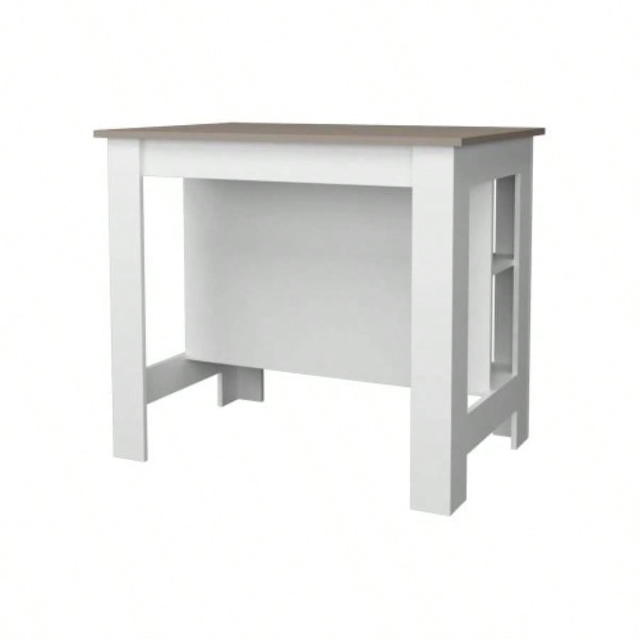 Taupe and White Kitchen Island with Open Storage