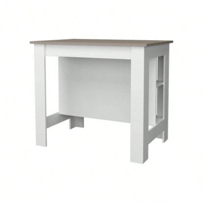 Taupe and White Kitchen Island with Open Storage