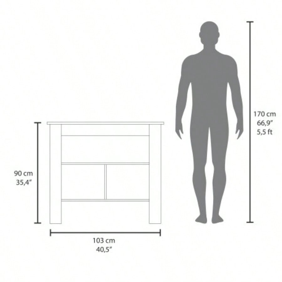 Taupe and White Kitchen Island with Open Storage