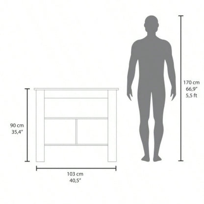 Taupe and White Kitchen Island with Open Storage