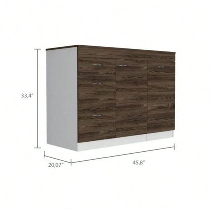Laurel 3 - Drawer L - Shaped Convertible Kitchen Island White and Dark Walnut