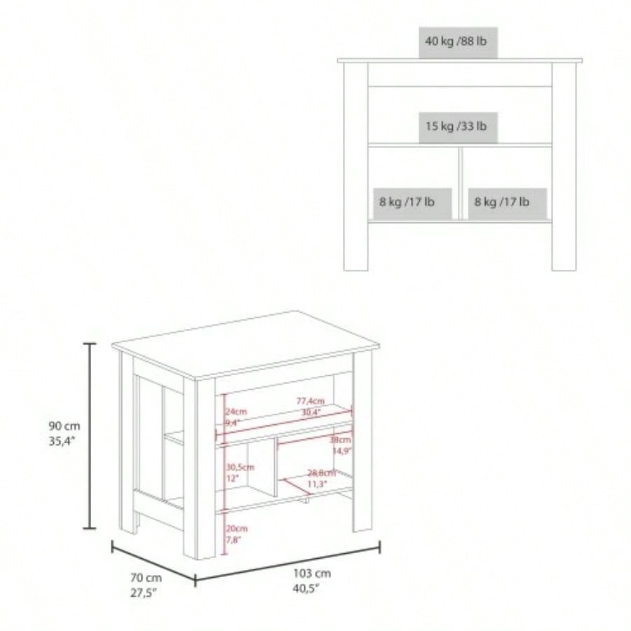 Taupe and White Kitchen Island with Open Storage