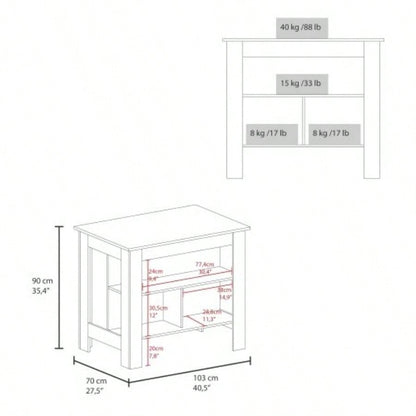 Taupe and White Kitchen Island with Open Storage