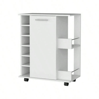 Woodland Bar Cart with Casters, Wine Rack and Open Shelf White