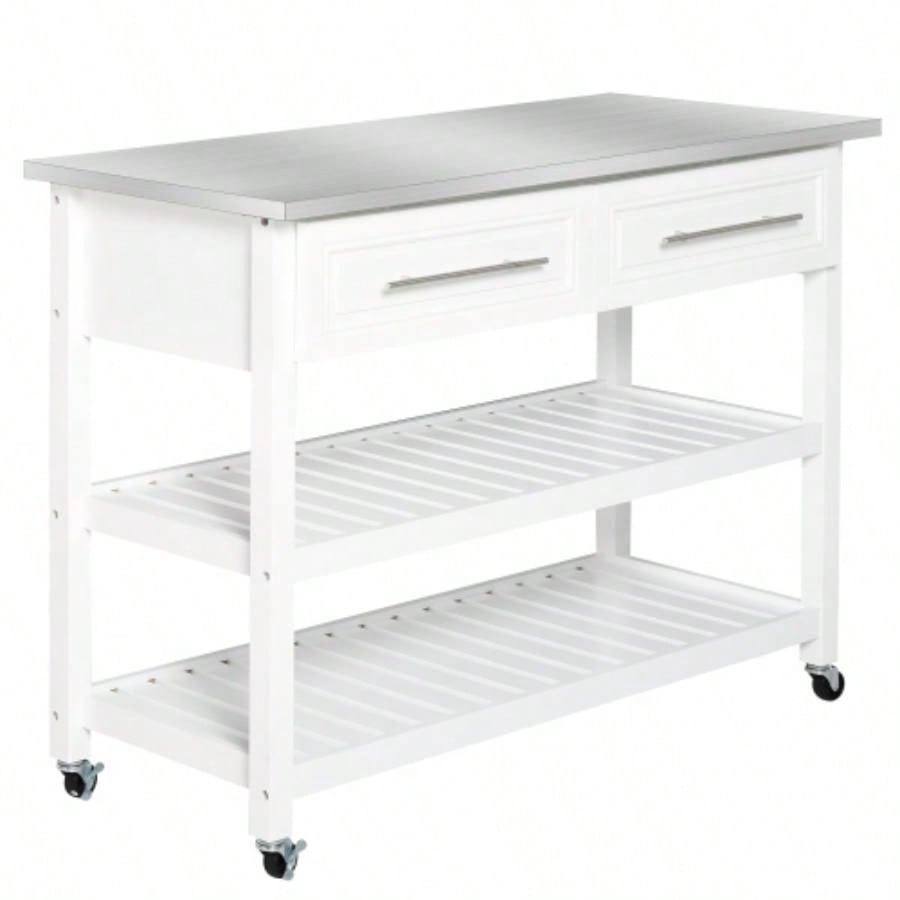 HOMCOM Kitchen Island with Stainless Steel Top, Open Shelves, and Drawers, Gray