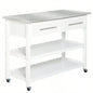 HOMCOM Kitchen Island with Stainless Steel Top, Open Shelves, and Drawers, Gray