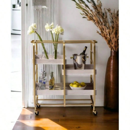 Vorrik Gold White Washed Serving Cart
