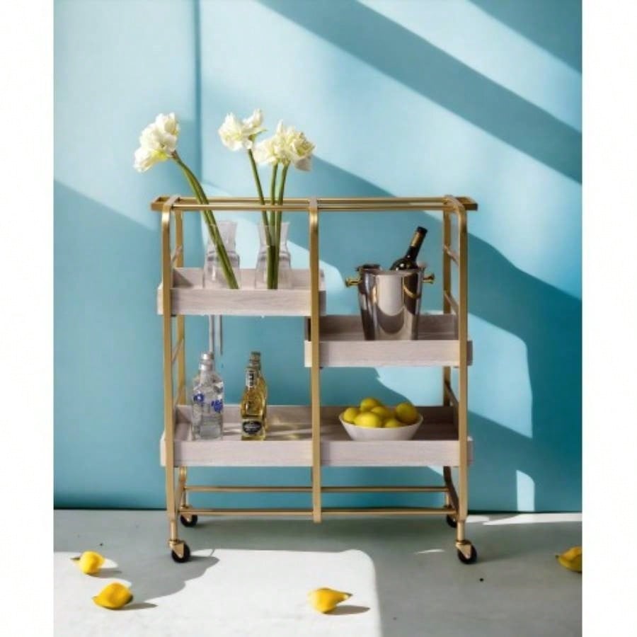 Vorrik Gold White Washed Serving Cart