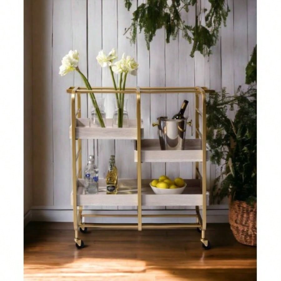Vorrik Gold White Washed Serving Cart