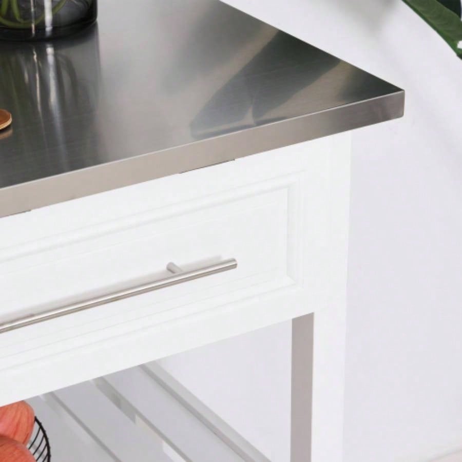 HOMCOM Kitchen Island with Stainless Steel Top, Open Shelves, and Drawers, Gray