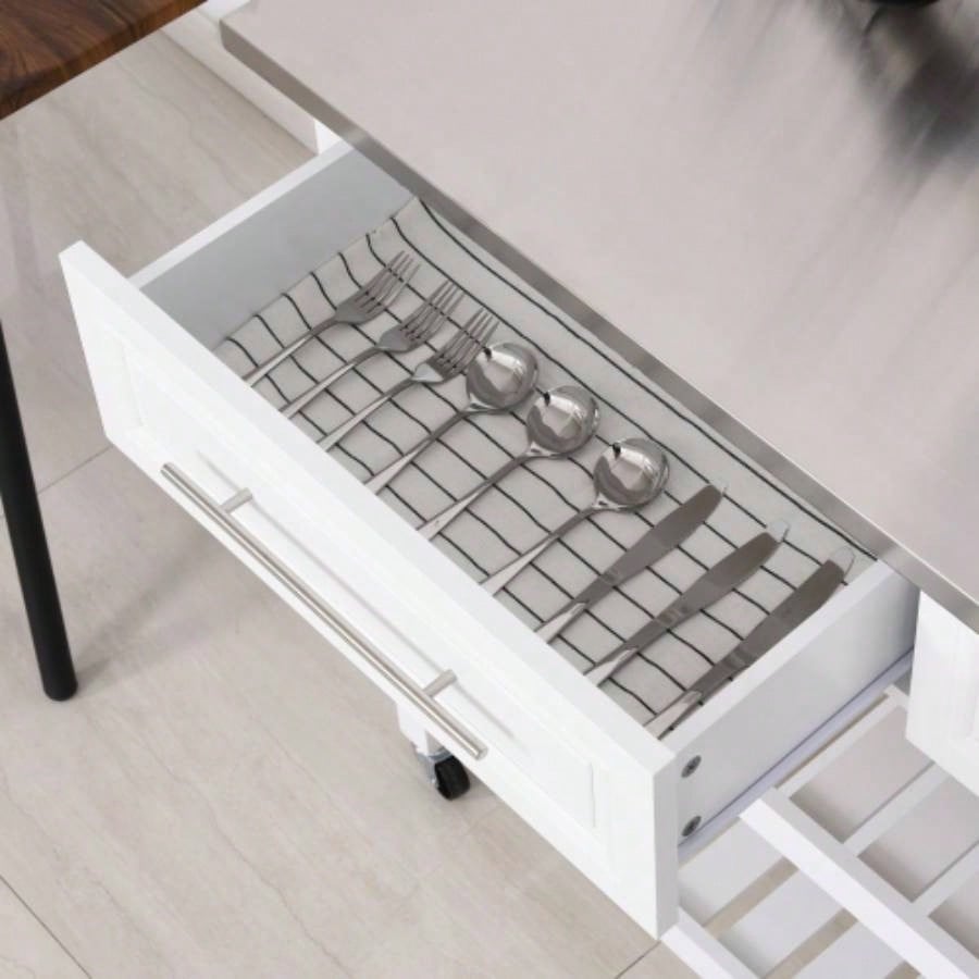 HOMCOM Kitchen Island with Stainless Steel Top, Open Shelves, and Drawers, Gray