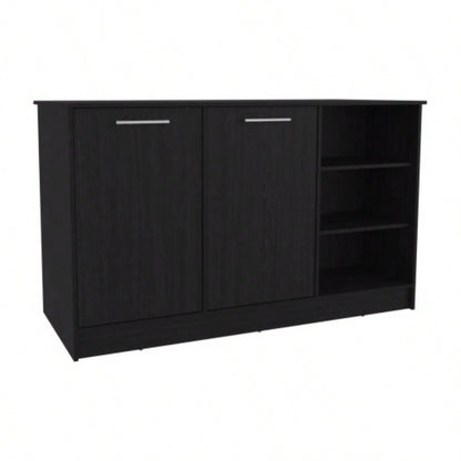 Ginger Kitchen Island, Three Open Shelves, Two Cabinets White/ Black