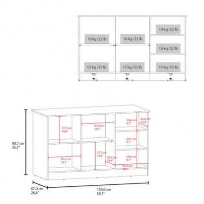 Ginger Kitchen Island, Three Open Shelves, Two Cabinets White/ Black