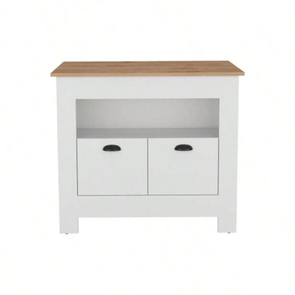 Kitchen Island Geneva, White/ Macadamia