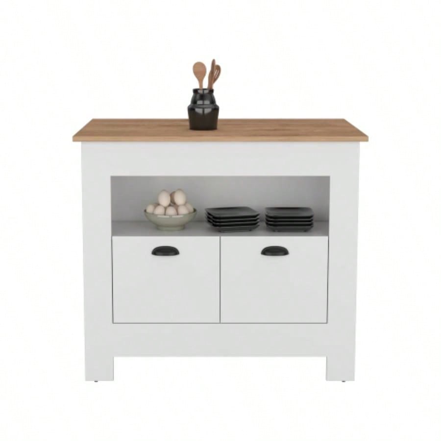 Kitchen Island Geneva, White/ Macadamia