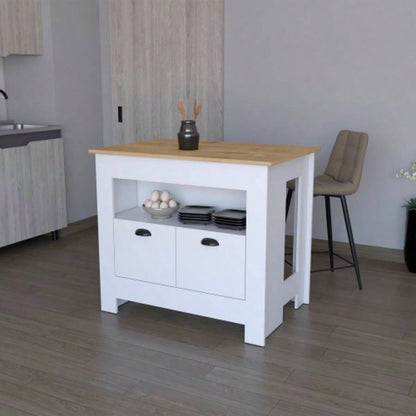 Kitchen Island Geneva, White/ Macadamia