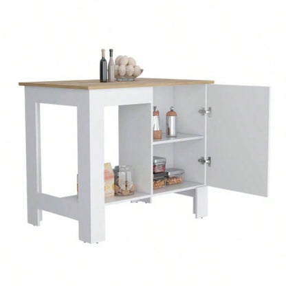 Atenea Kitchen Island, Single Door Cabinet, Shelf White/ Macadamia
