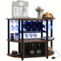 HOMCOM Wine Bar Cabinet with Charging Station and LED Lights, Industrial Liquor Cabinet Bar Stand Home with 10 - bottle Wine Rack, Glass Holders, Mesh Doors, and Open Shelves, Rustic Brown