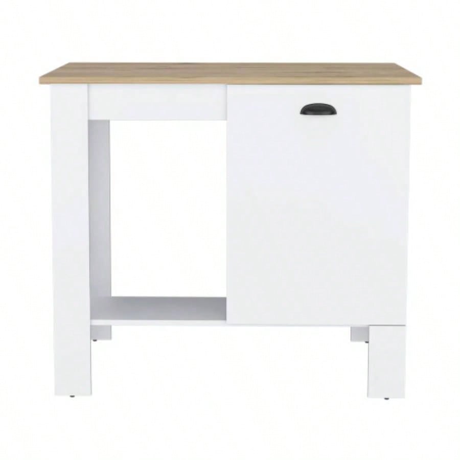 Atenea Kitchen Island, Single Door Cabinet, Shelf White/ Macadamia