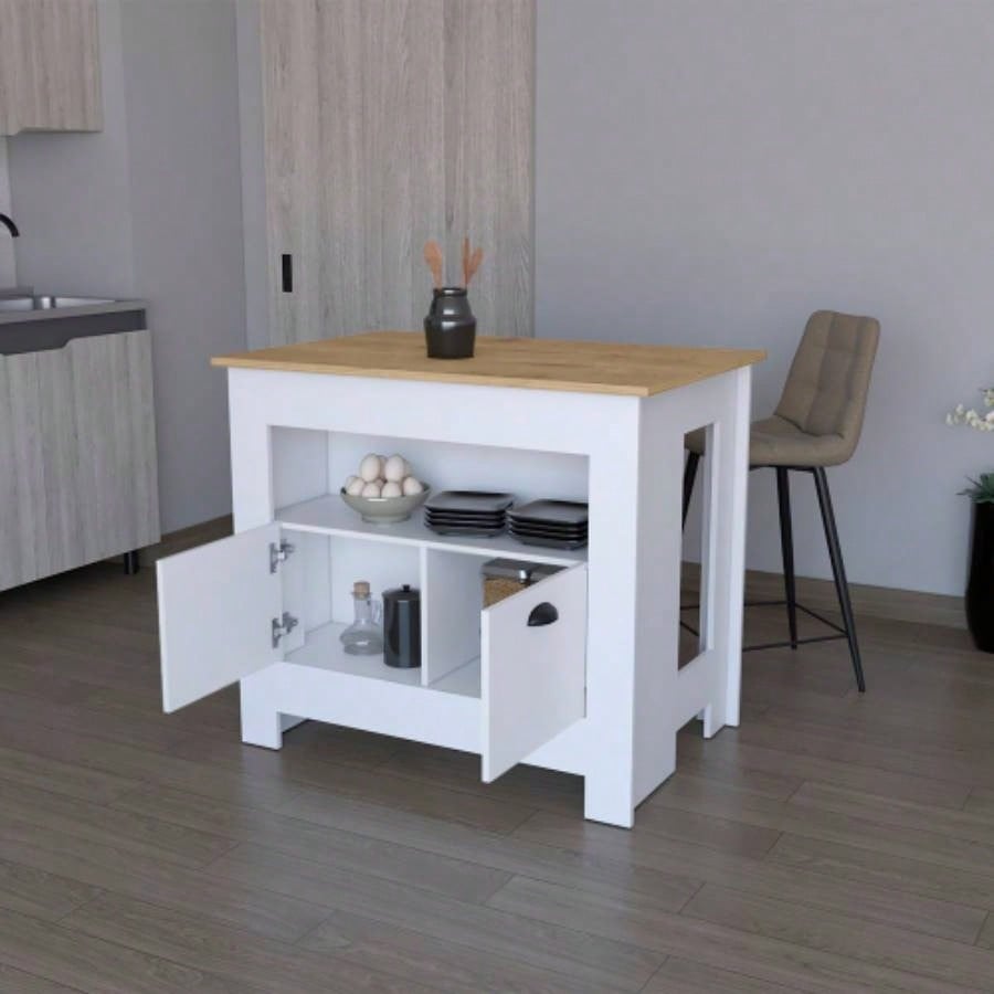 Kitchen Island Geneva, White/ Macadamia