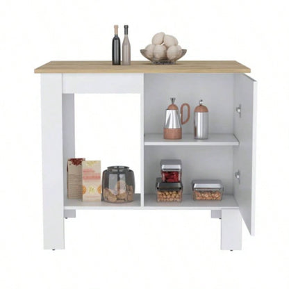 Atenea Kitchen Island, Single Door Cabinet, Shelf White/ Macadamia