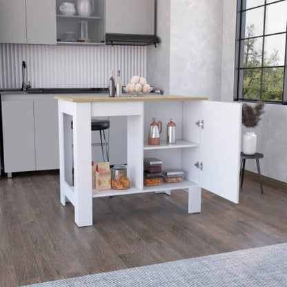 Atenea Kitchen Island, Single Door Cabinet, Shelf White/ Macadamia