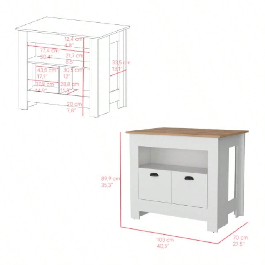 Kitchen Island Geneva, White/ Macadamia