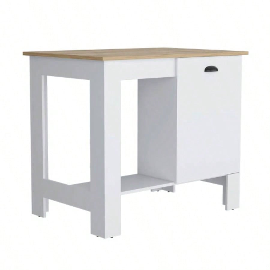 Atenea Kitchen Island, Single Door Cabinet, Shelf White/ Macadamia