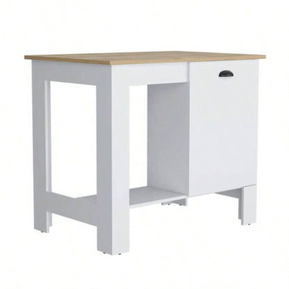 Atenea Kitchen Island, Single Door Cabinet, Shelf White/ Macadamia