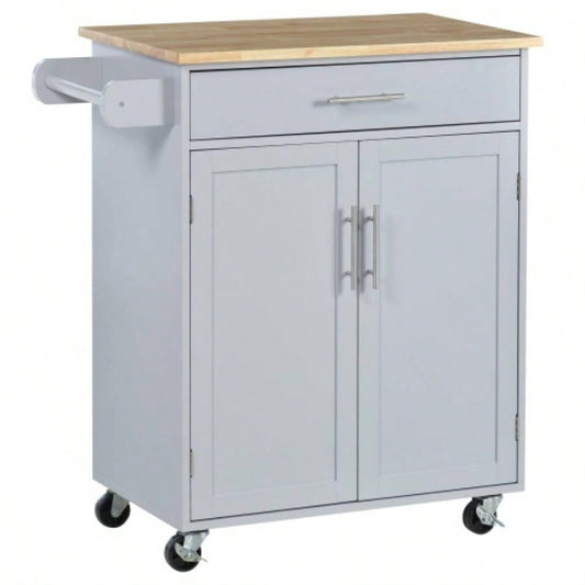 HOMCOM Kitchen Island Cart Rolling Trolley Cart with Drawer, Storage Cabinet Towel Rack, Gray