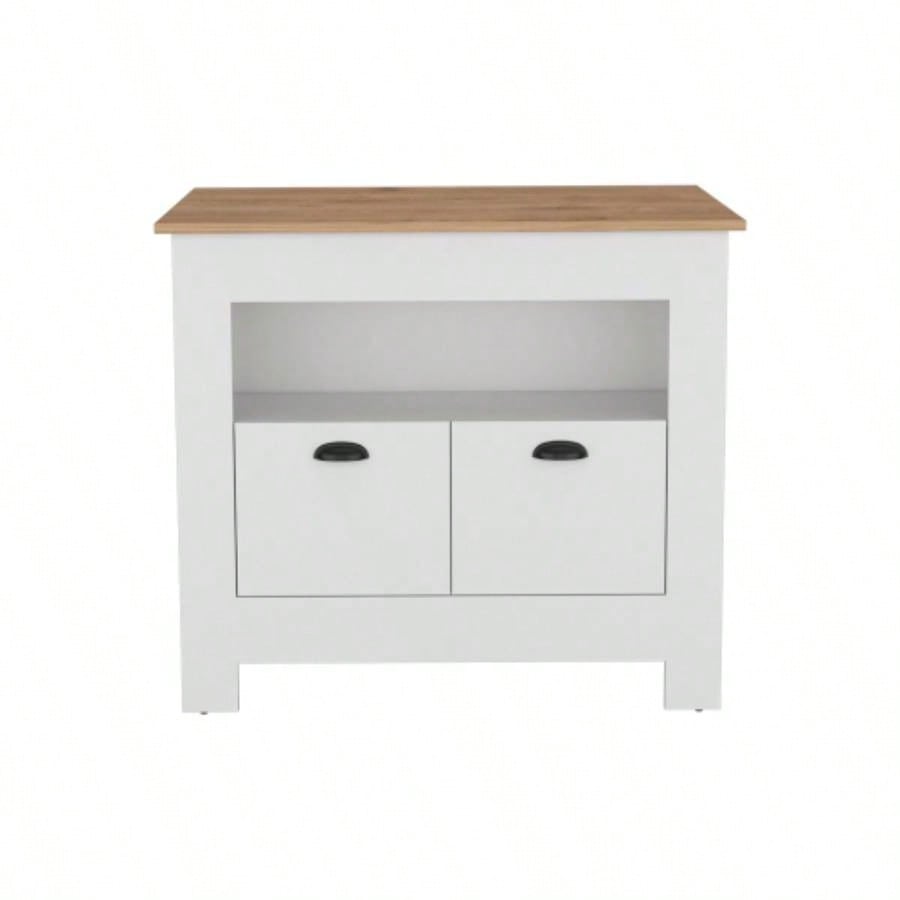 Kitchen Island Geneva, White/ Macadamia