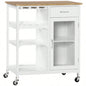Rolling Kitchen Island with Storage, Kitchen Cart with 4 - bottle Wine Rack, Bar Cart with Stemware Holder, Shelves, Drawer and Cabinet, White
