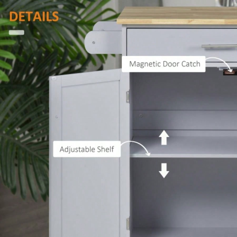 HOMCOM Kitchen Island Cart Rolling Trolley Cart with Drawer, Storage Cabinet Towel Rack, Gray